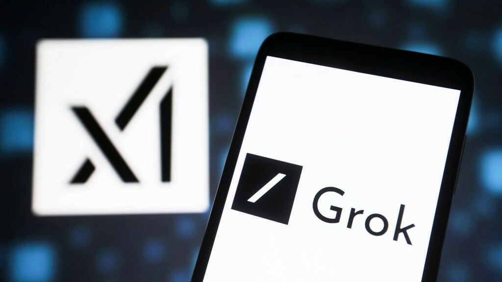 xAI Grok logo is seen on a smartphone screen.