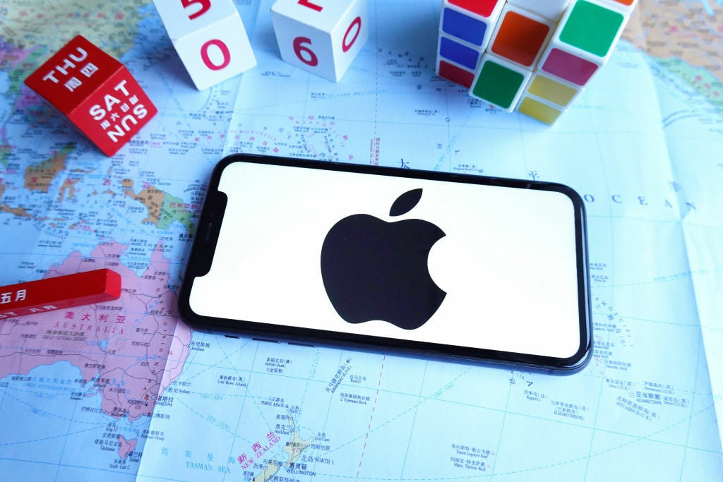 Apple logo on phone screen