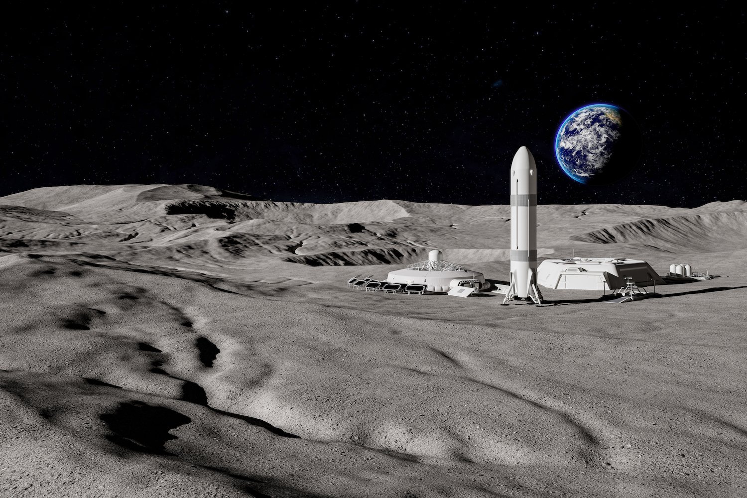 An artist's conception of a base on the moon. 