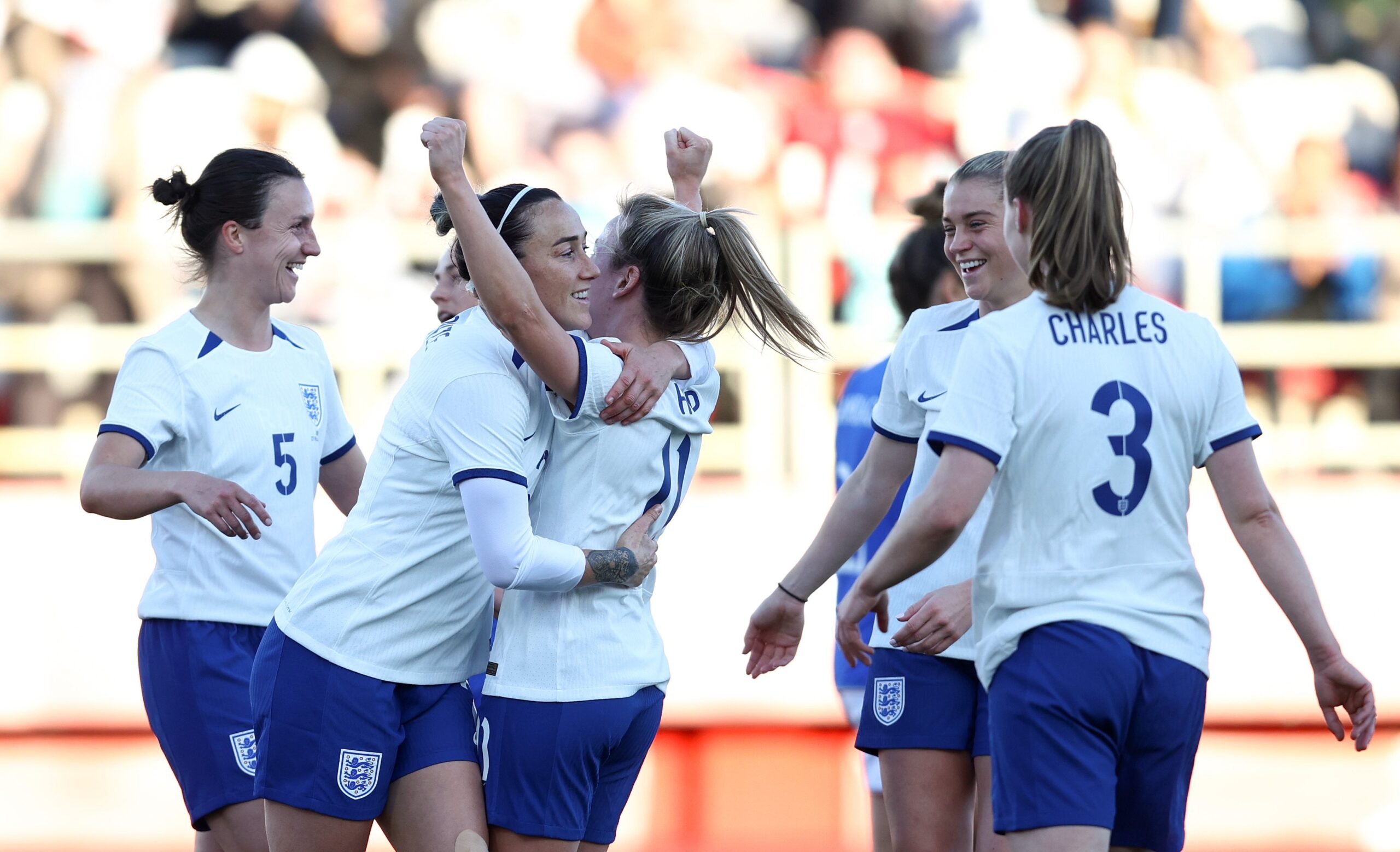 Lauren Hemp of England celebrates scoring her team's second goal