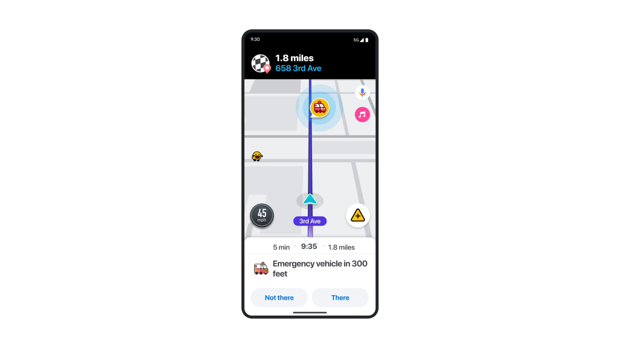 A navigation app mockup that is alerting the user that an emergecny vehicle is stopped ahead