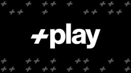 White Verizon +play logo and gray plus signs on black background