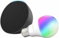 Amazon Basics smart color bulb with black Echo Pop speaker