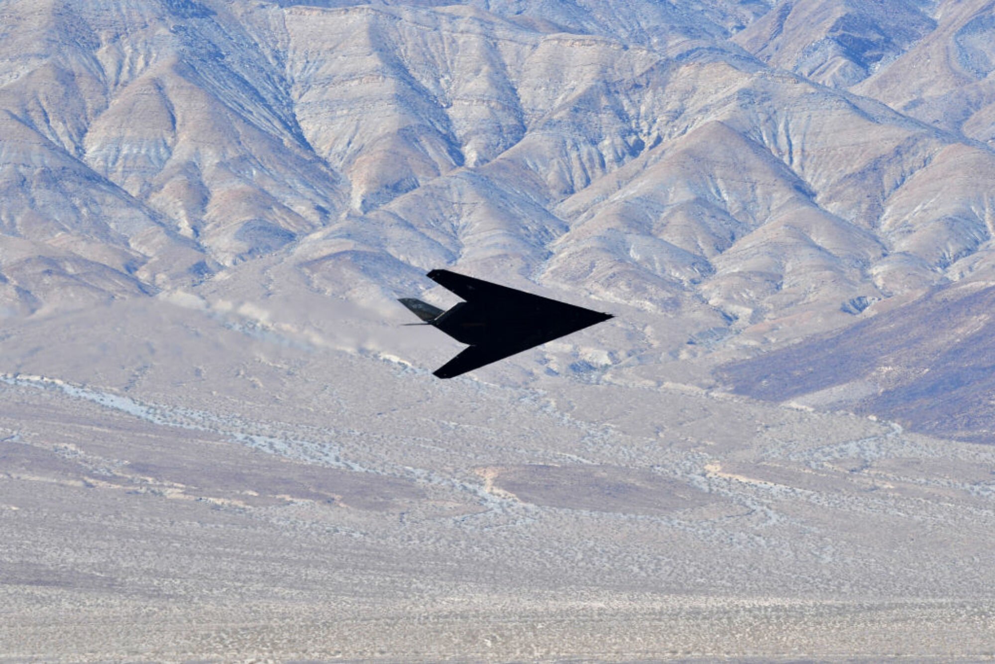 F-117 Nighthawk stealth fighter flying in Death Valley, California