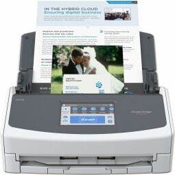 Gray scansnap scanner with a document in it
