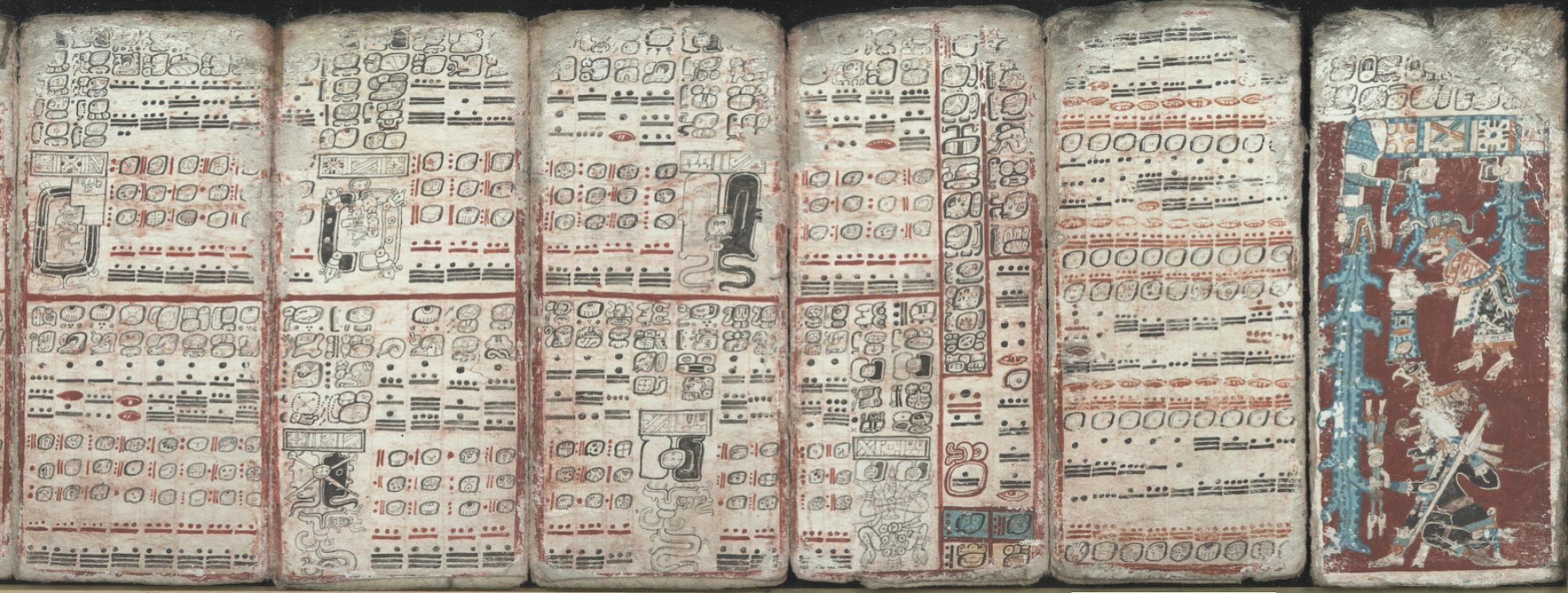 Six pages of the Mayan book called the Dresden Codex, which includes astronomical and eclipse information.