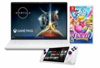 laptop, gaming console, and video game in a bundle