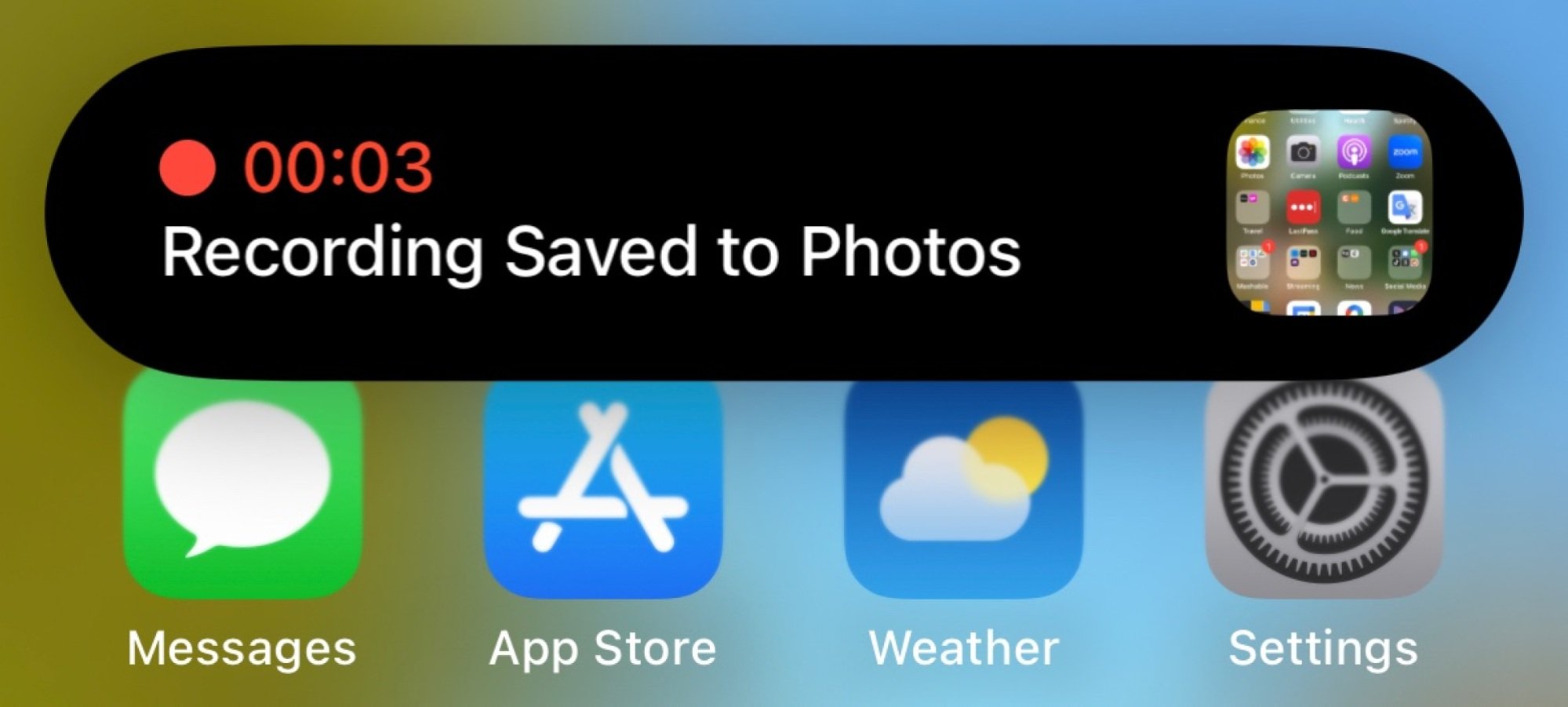 iPhone showing a recording being saved to Photos