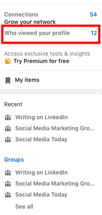 A screenshot showing where to click "Who viewed your profile".