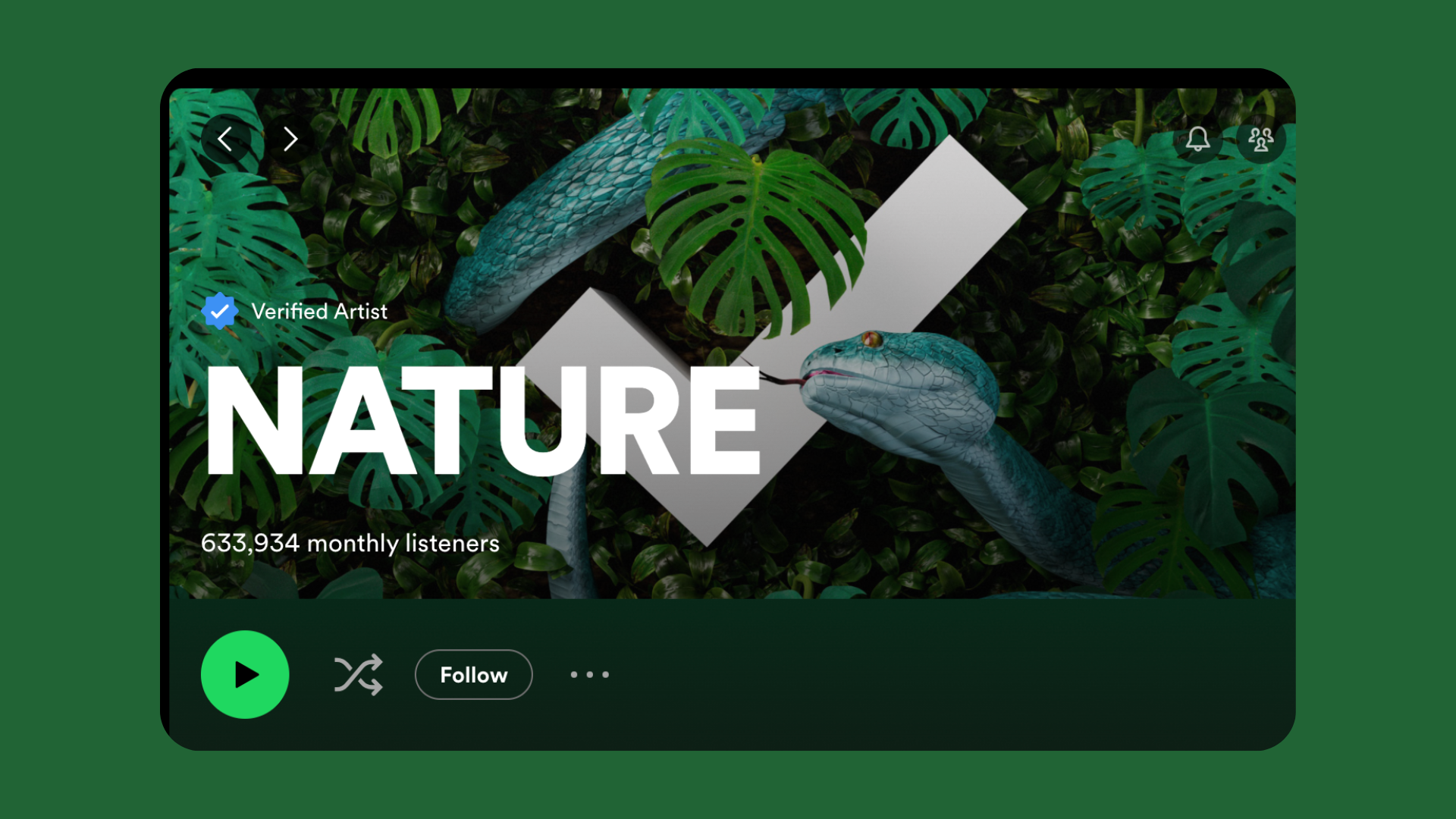 A screenshot of Spotify's Nature artist page.