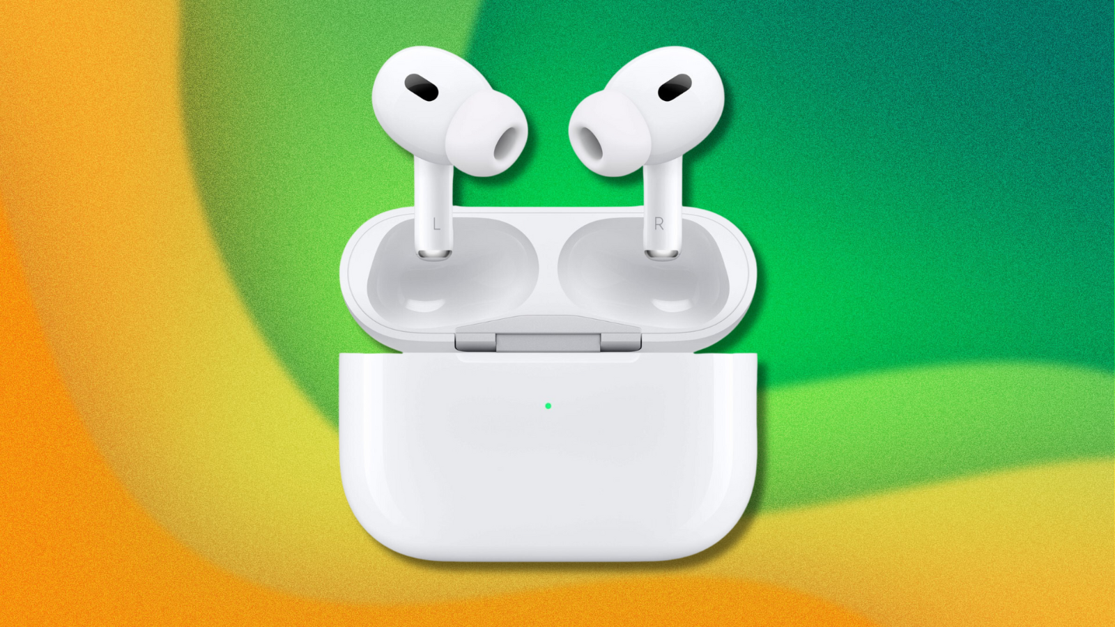 Apple AirPods Pro on green and yellow abstract background