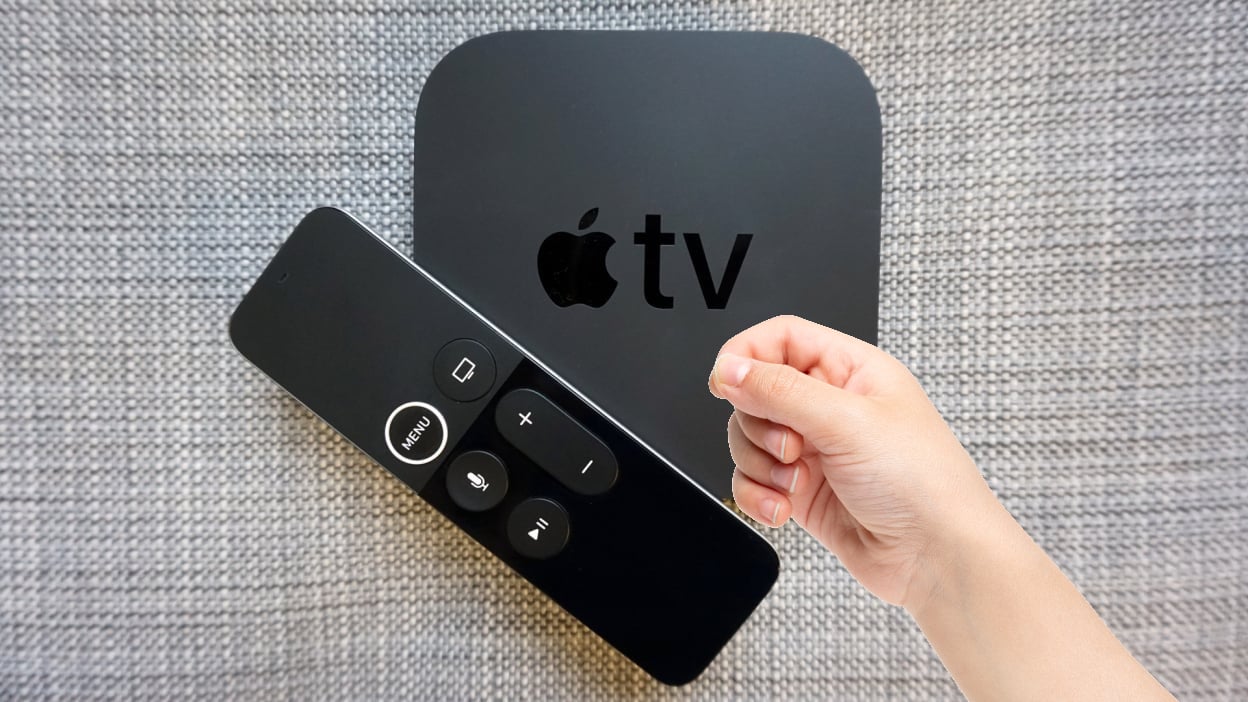 Apple TV and hand demonstrating a gesture