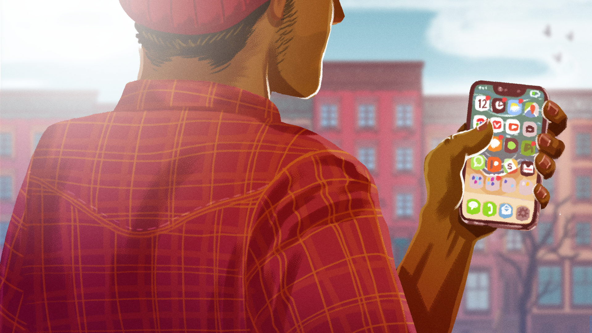 illustration of person looking at phone