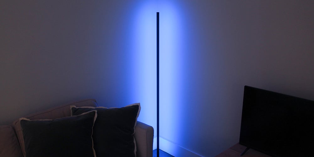 Floor lamp with blue light.