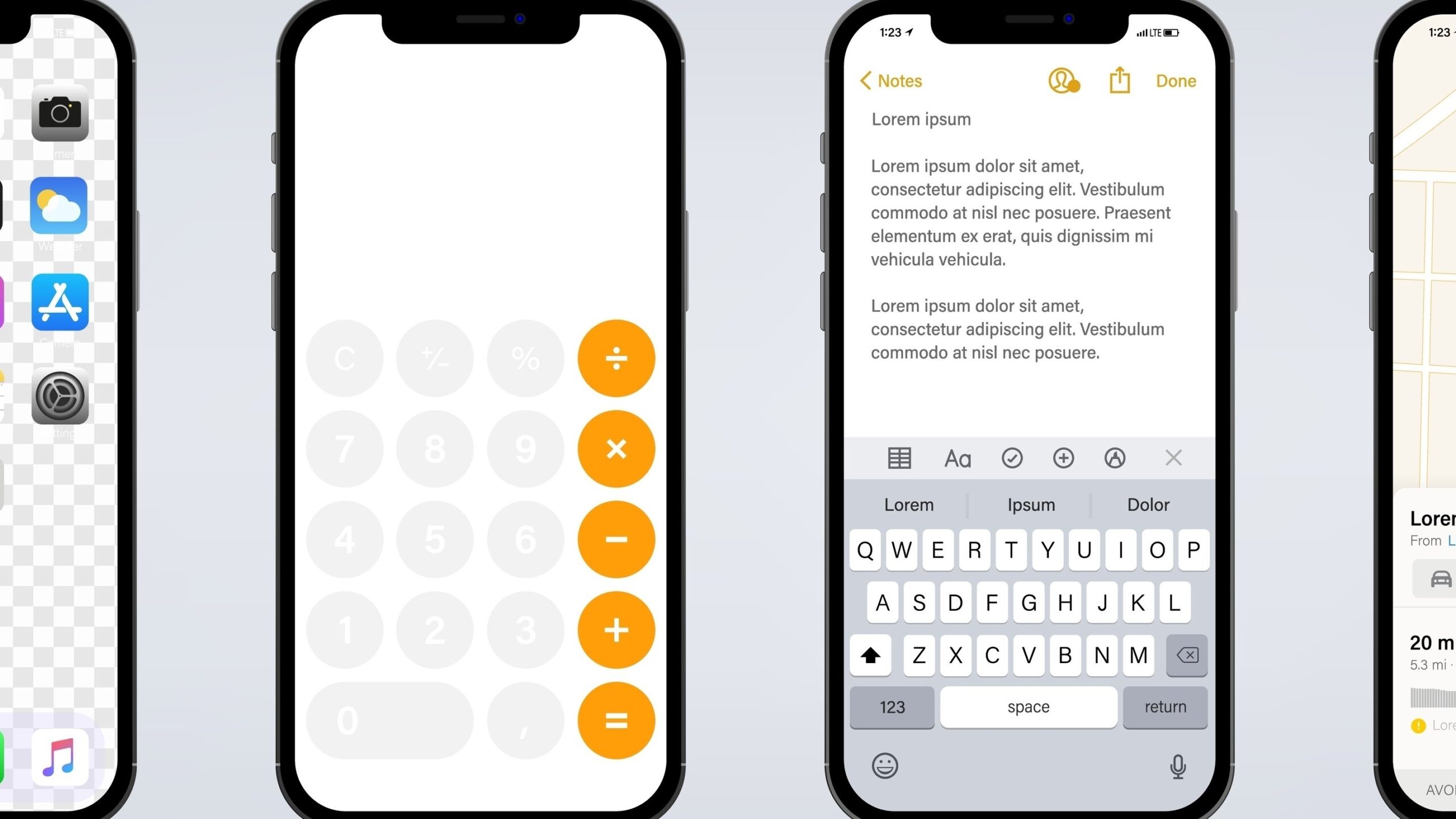 Calculator app and Notes app on iOS