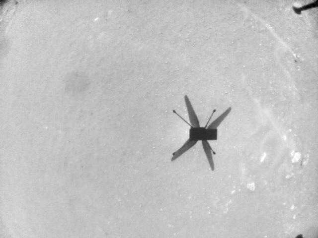 The Ingenuity helicopter snapped an image of its shadow while flying on Mars.