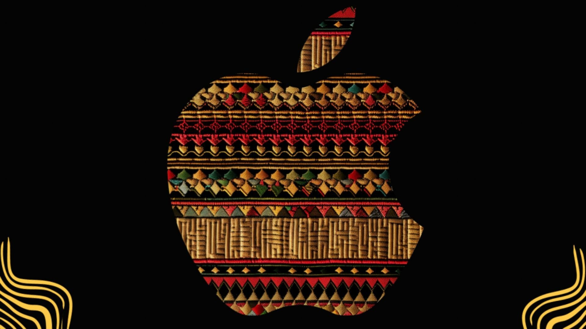 An Apple logo with a fabric pattern inside.