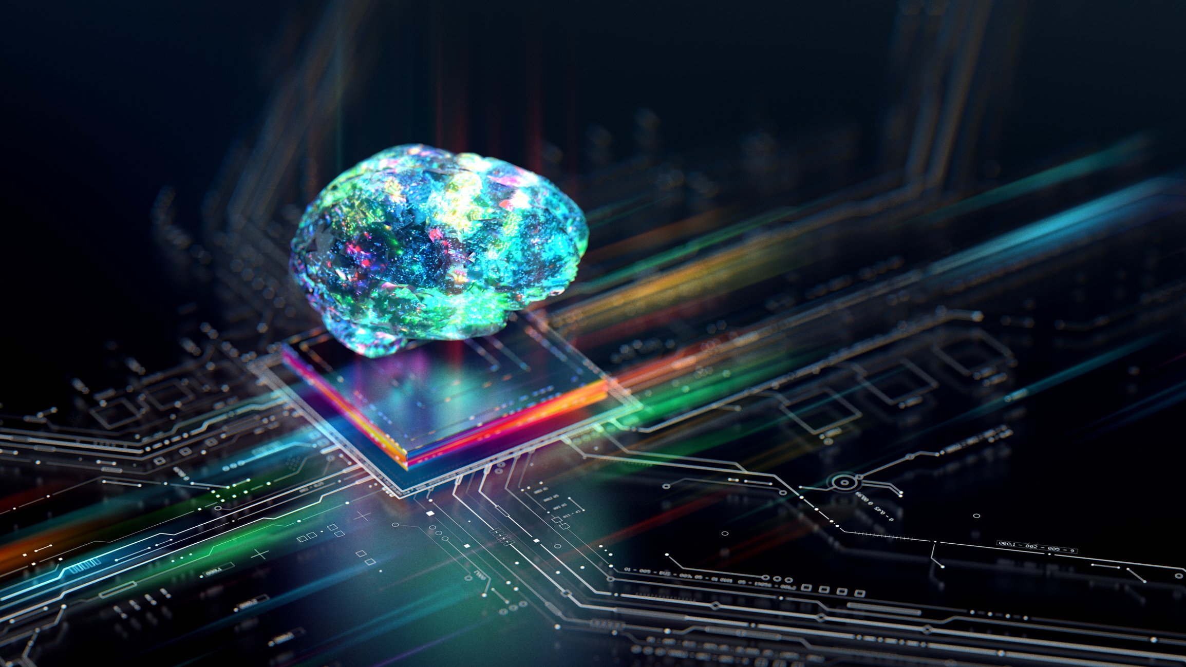 a futuristic rendering of a brain on top of a computing chip