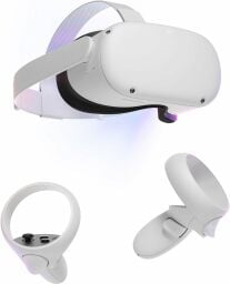 meta quest 2 headset and hand tracking devices on a white background