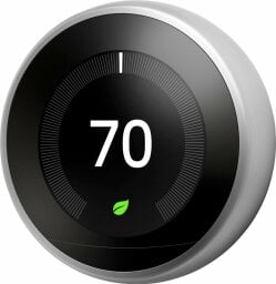 a google nest thermostat on a white background