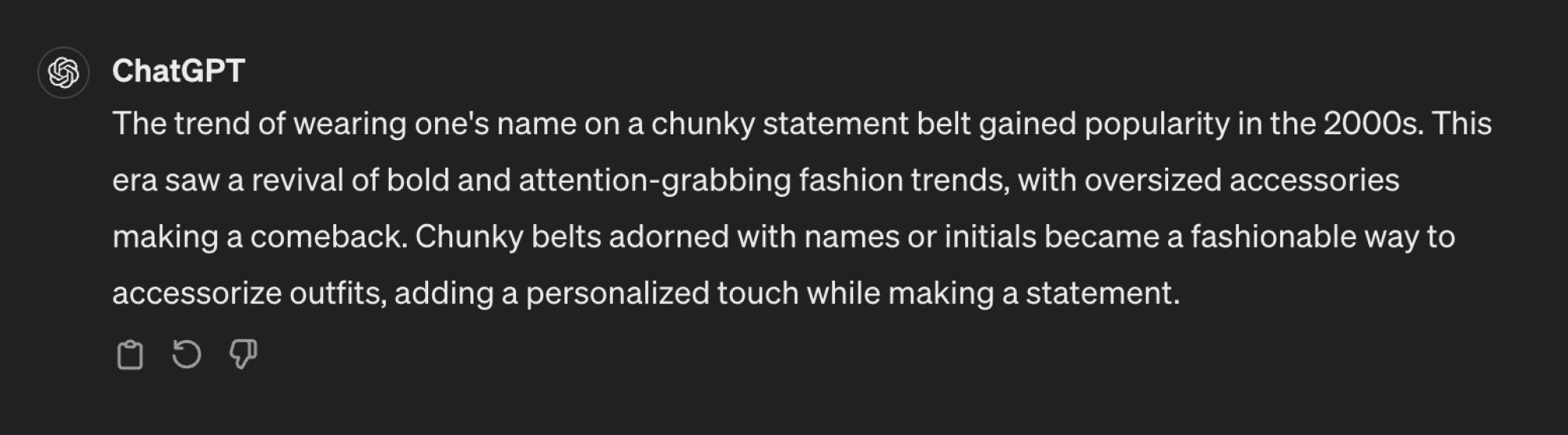 ChatGPT's response to a fashion history prompt