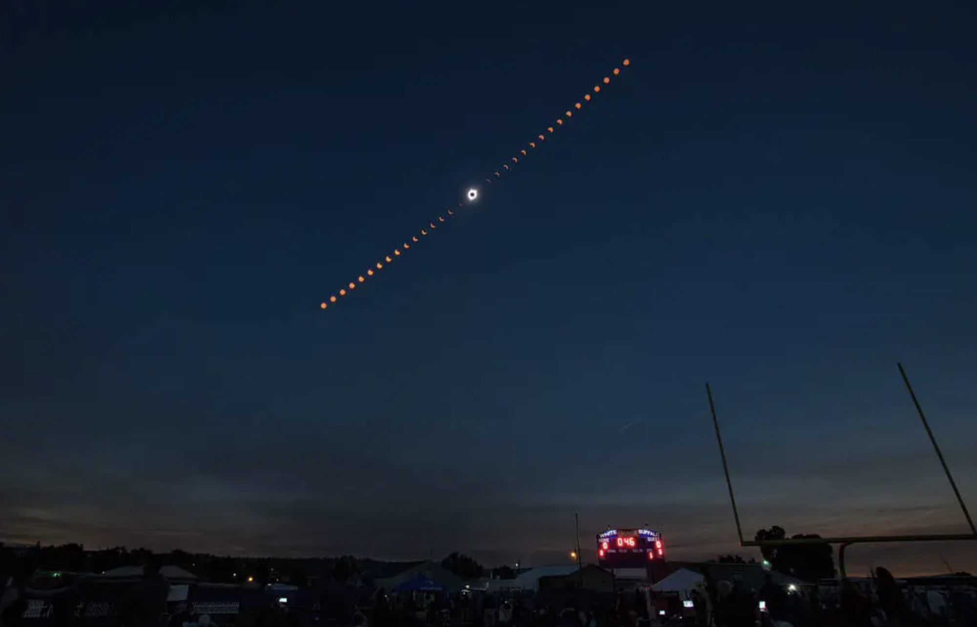 A time-lapse of the moon eclipsing the sun in August 2017 during a total solar eclipse.