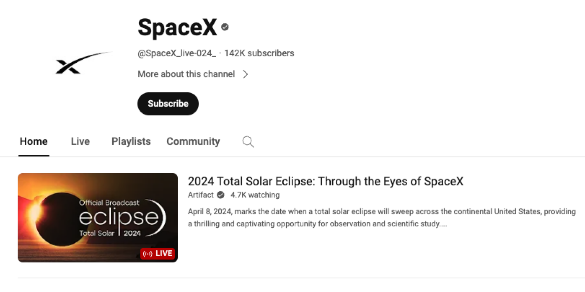 Fake SpaceX channel