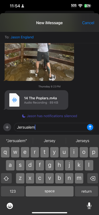 The word Jerusalem in Messages app
