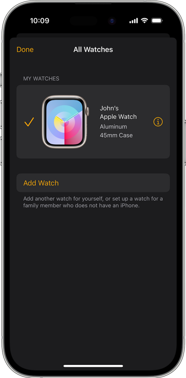 iphone showing apple watch in watch app