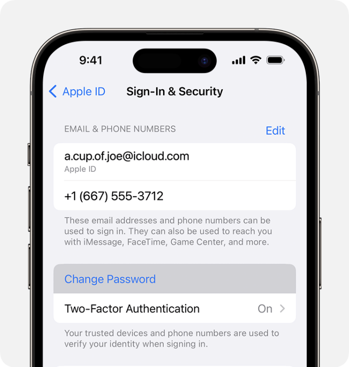iphone showing apple id and resetting password option