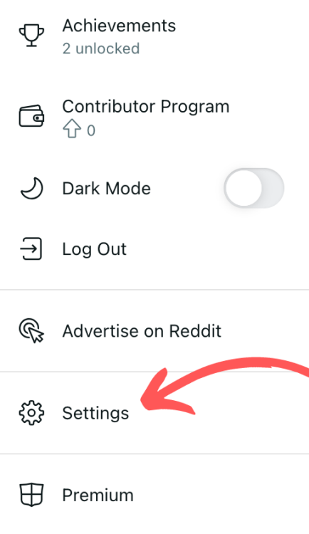 Reddit settings shown in the dropdown menu.