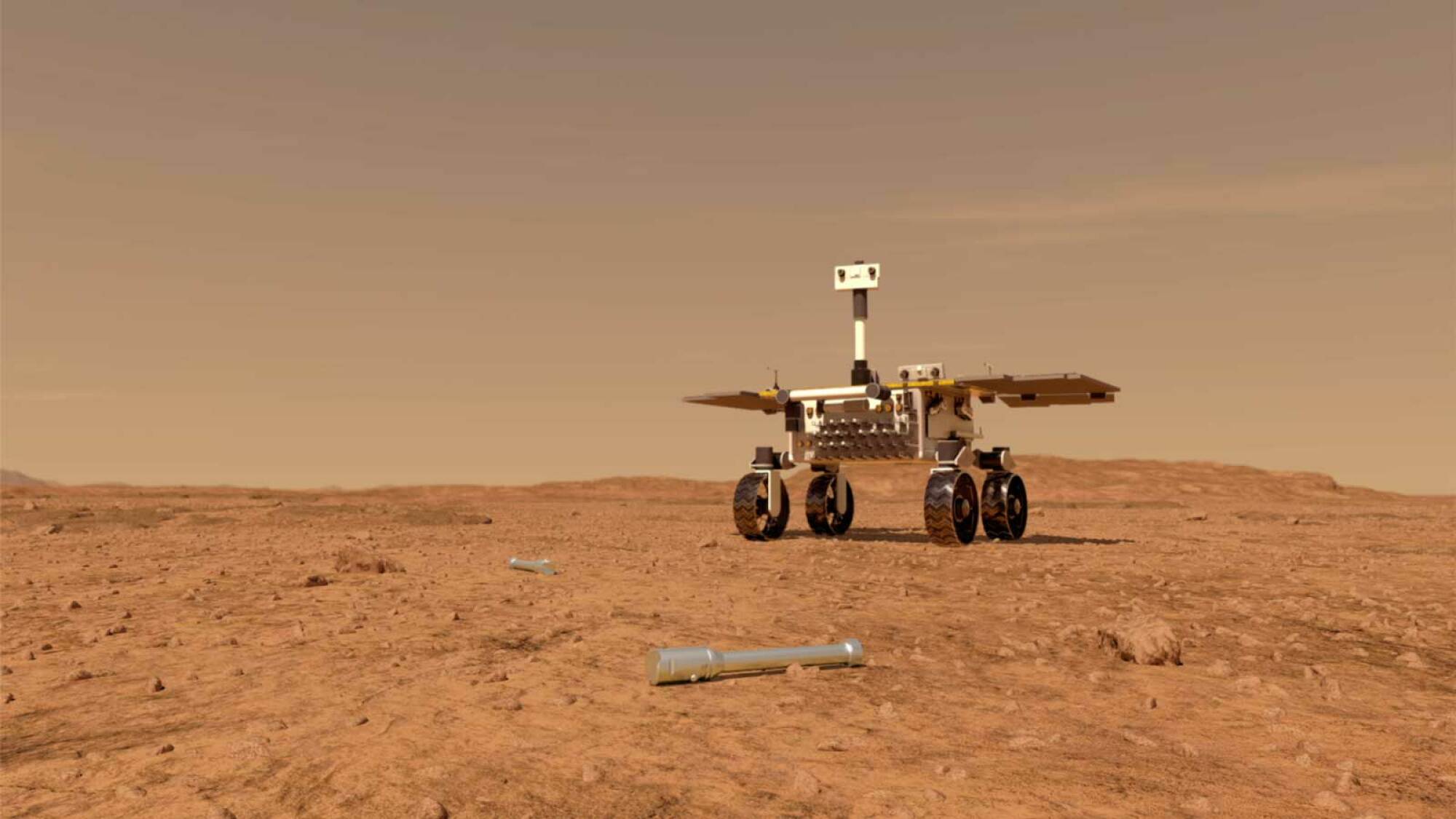 A conception of a NASA rover capturing Mars samples