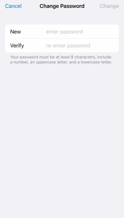 iphone screen showing places to enter and re-enter a new password