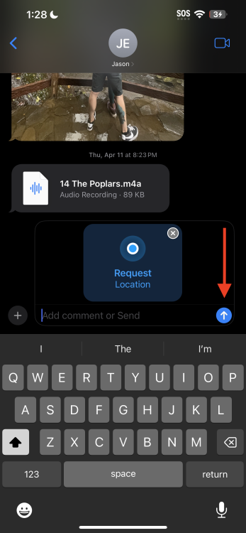 Red arrow pointing to blue arrow on iOS