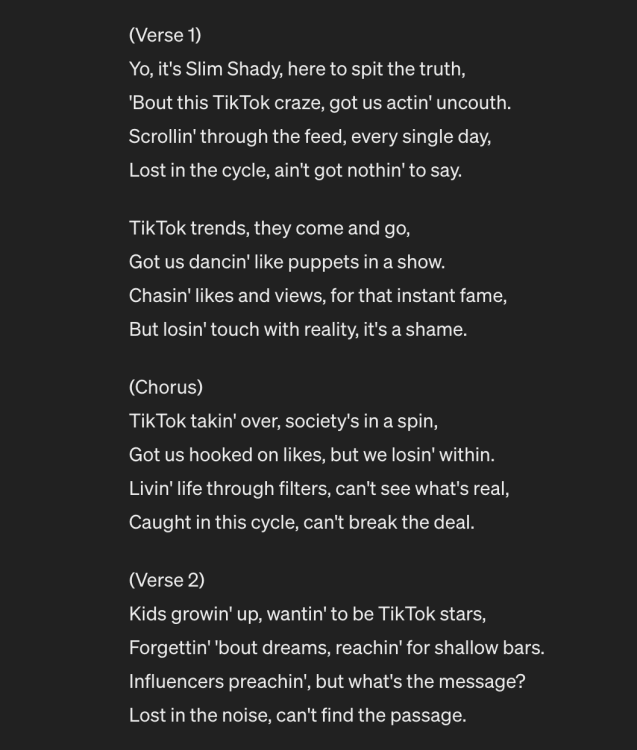 ChatGPT's rap verse and chorus