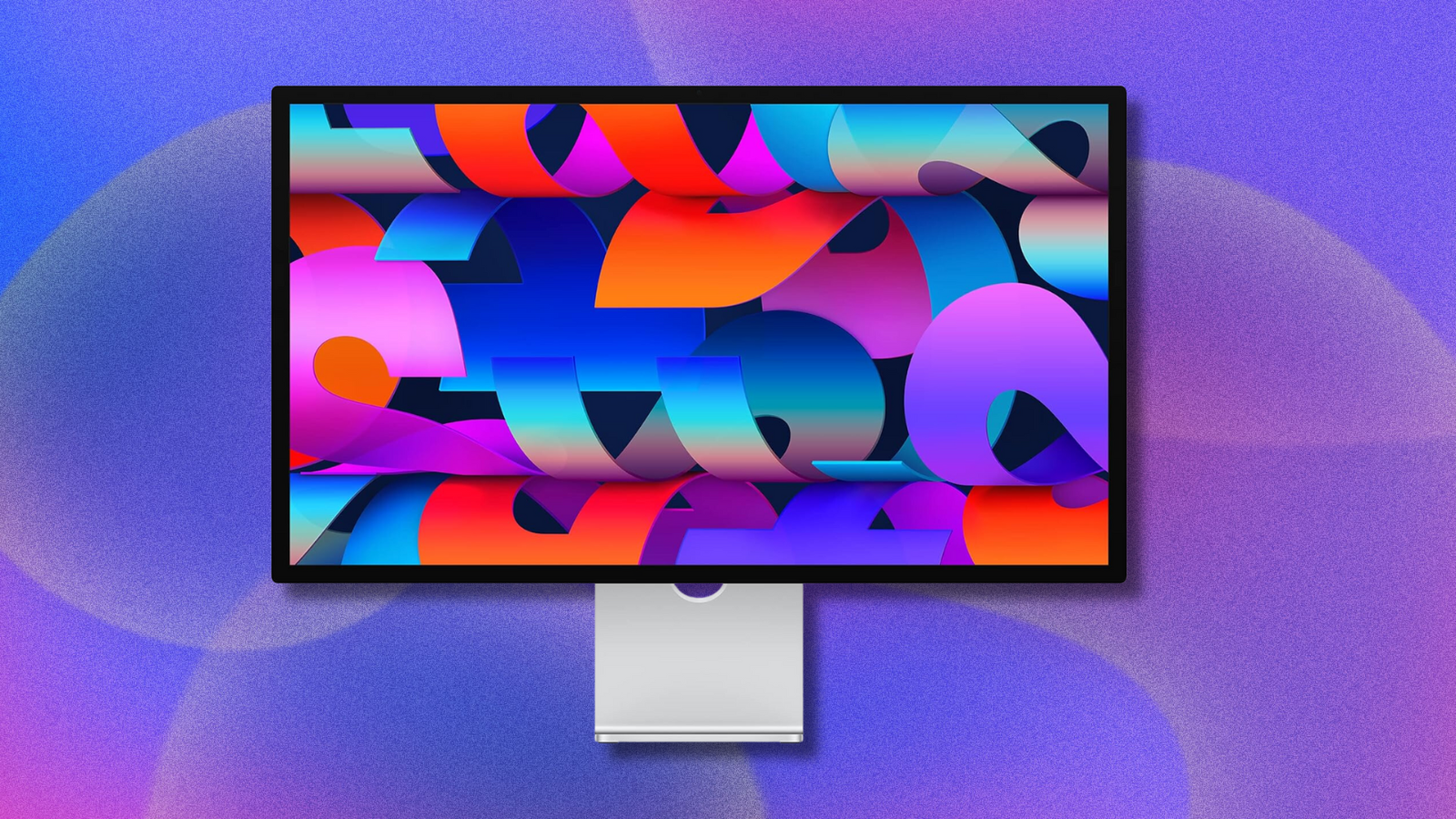 Apple Studio Display on purple abstract background