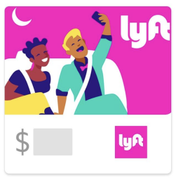Lyft gift card featuring illustration of riders and blank denomination field