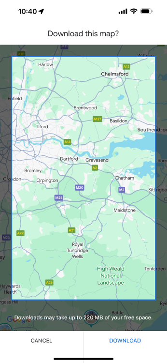 An image of Google Maps, displaying a map of England.