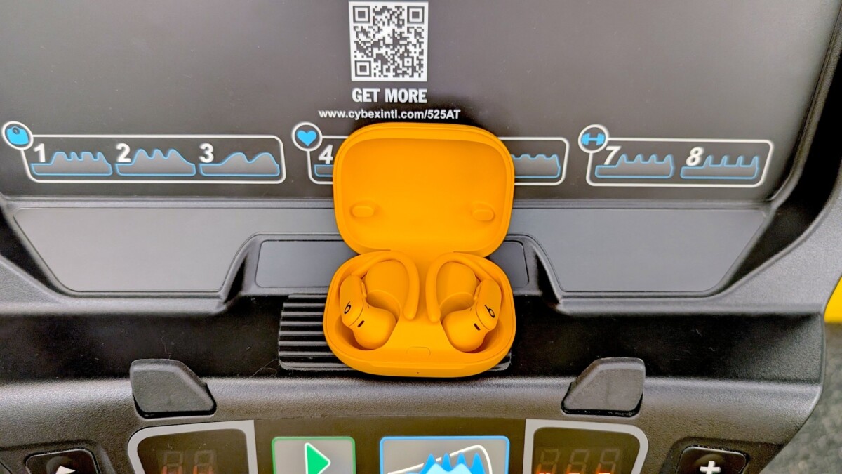 The Beats Powerbeats Pro 2 sitting on a treadmill