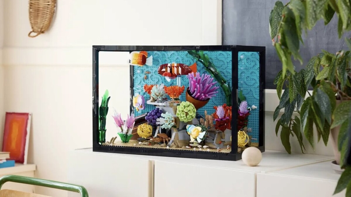 Lego Icons Tropical Aquarium on sideboard