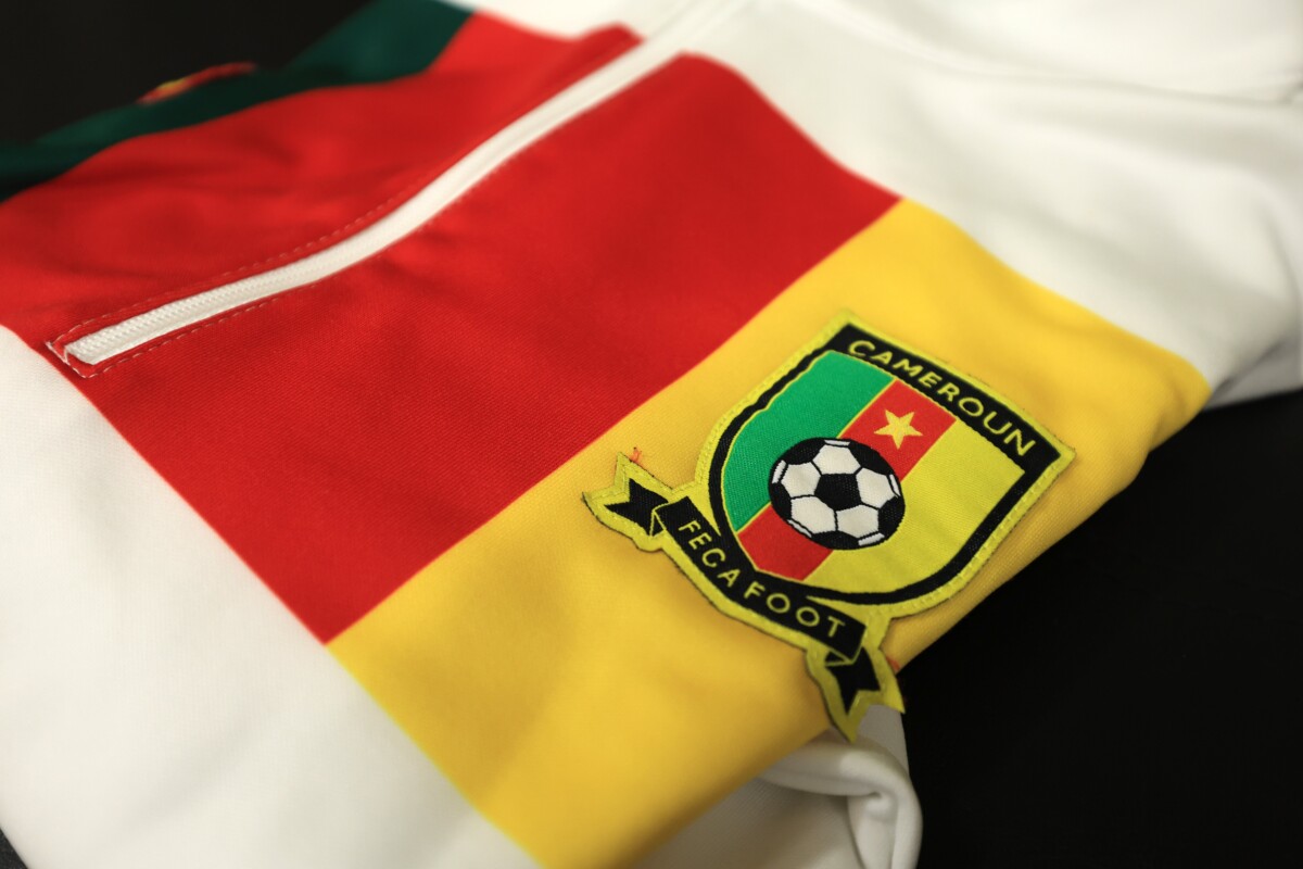 The kit of Cameroon is displayed inside the dressing room