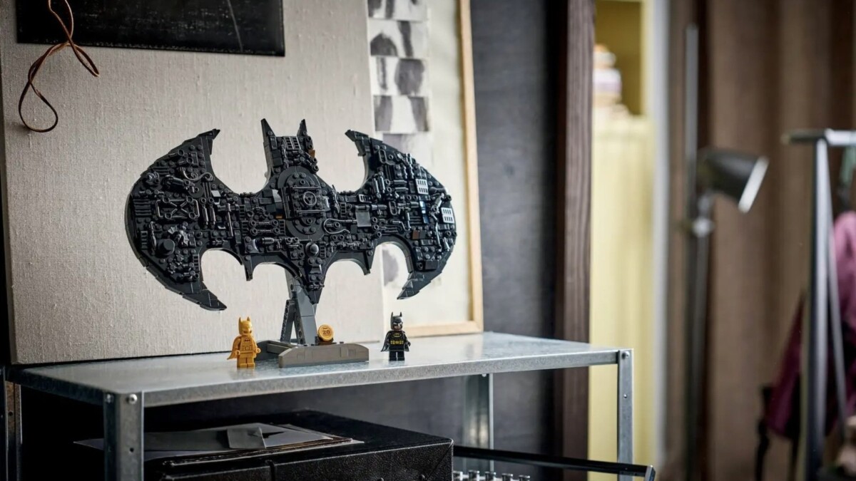 Lego Batman Logo on shelf