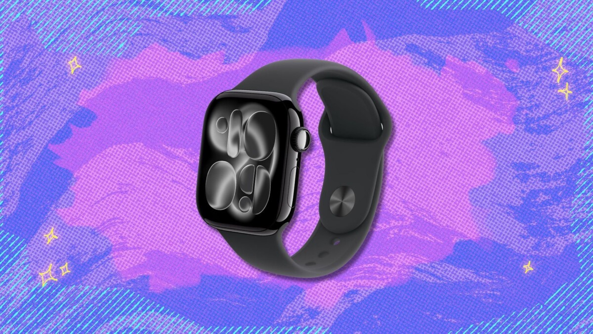 apple watch series 11 against a purple patterned background