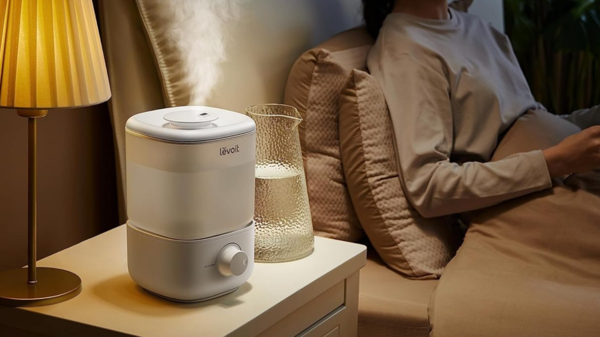 A Levot humidifier on a nightstand