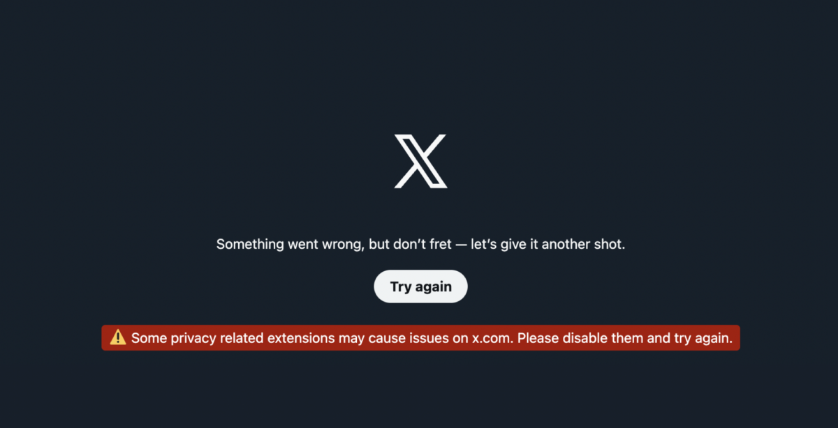 an error message on x dot com