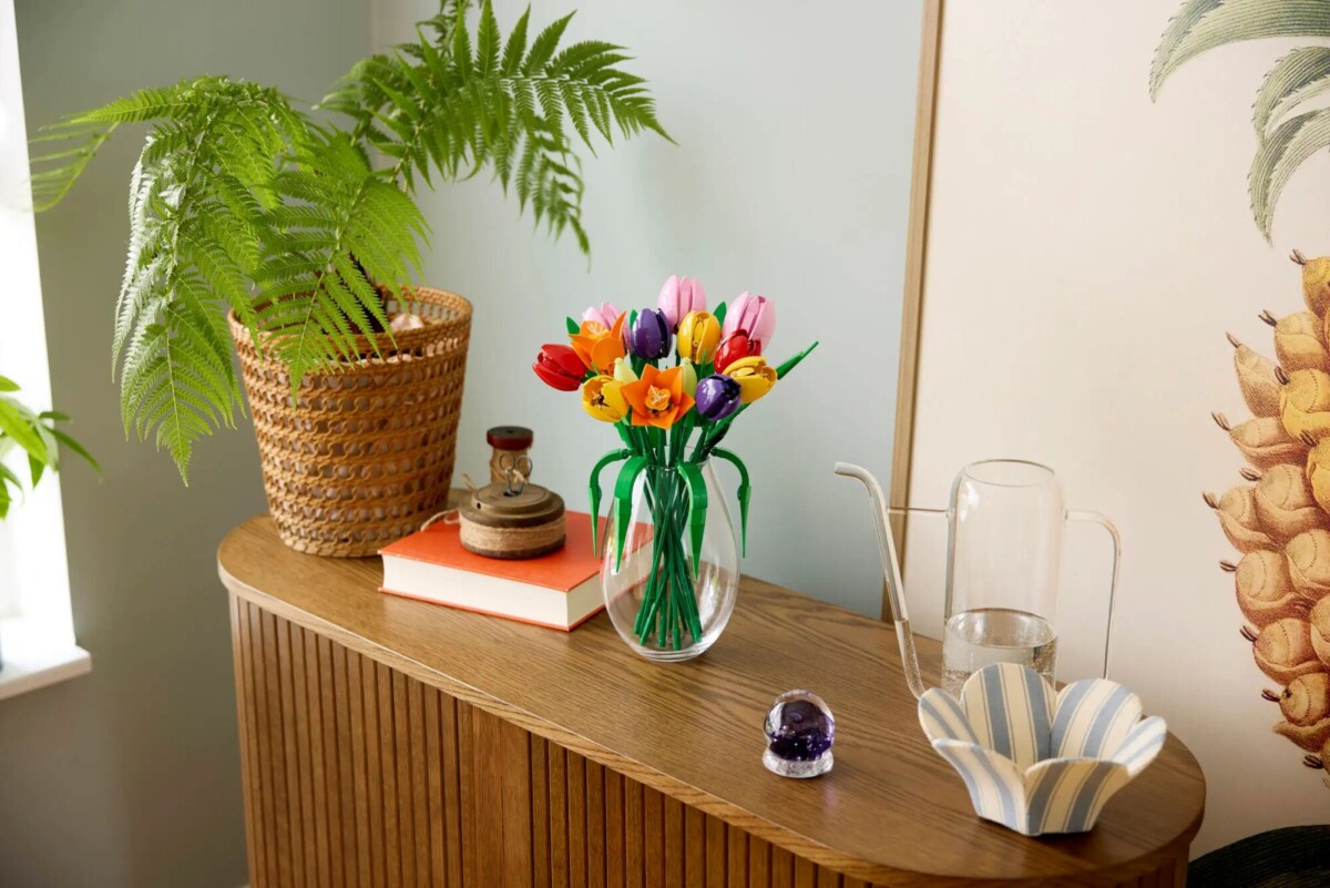 lego tulip bouquet on a table