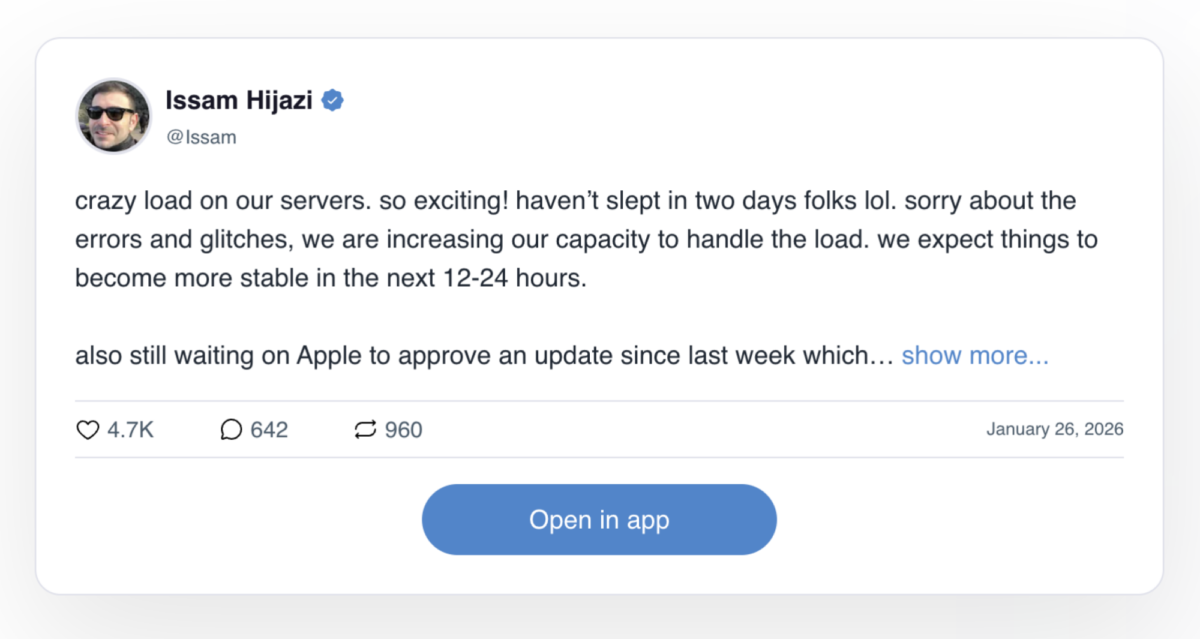 A screenshot of Issam Hijazi's post on UpScrolled.