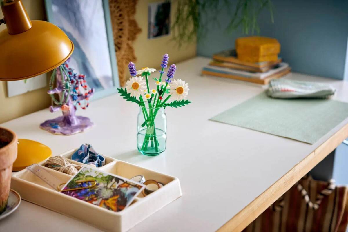 lego daisies in a vase on a table
