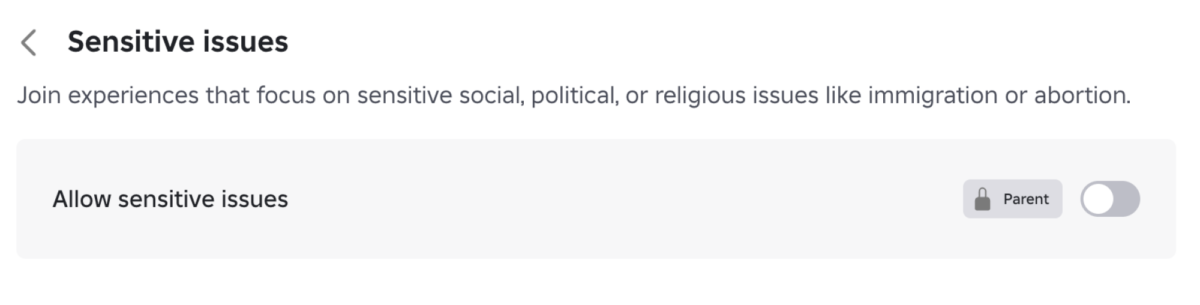 Sensitive Issues settings