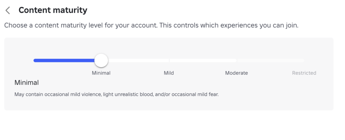 Content Maturity settings